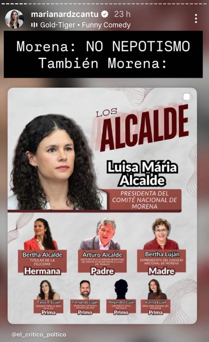 Mariana Rodríguez señala nepotismo en Morena y apunta a Luisa Alcalde