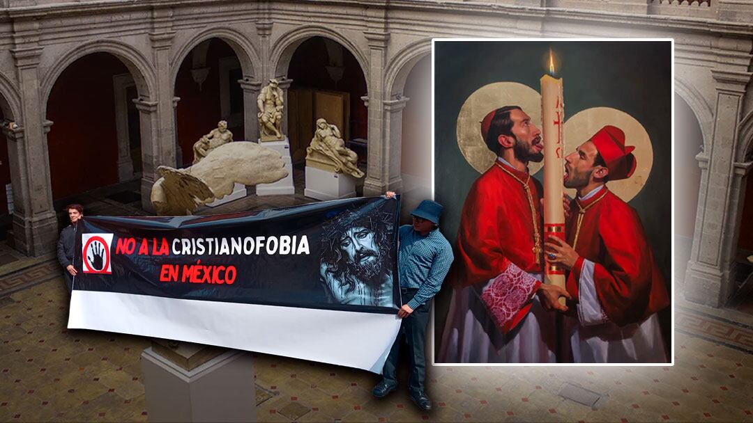 Religiosos bloquearon el acceso a la exposición "La Venida del Señor" en la Antigua Academia de San Carlos hoy 14 de febrero de 2025