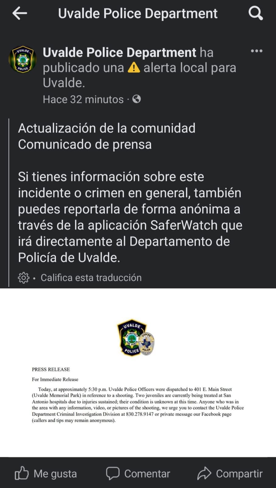Nuevo tiroteo en Uvalde, Texas en Estados Unidos; hay dos heridos