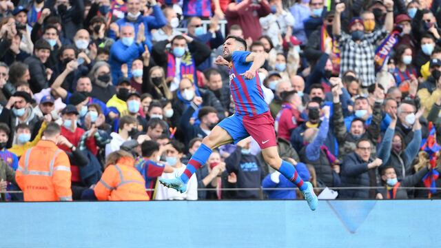 Jordi Alba festeja gol con el FC Barcelona