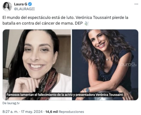Famosos lamentan la muerte de Verónica Toussaint