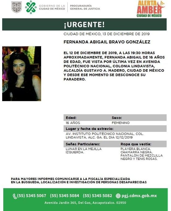 Fernanda Abigail Bravo González. Alerta Amber