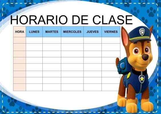 Horario escolar de Paw Patrol para imprimir