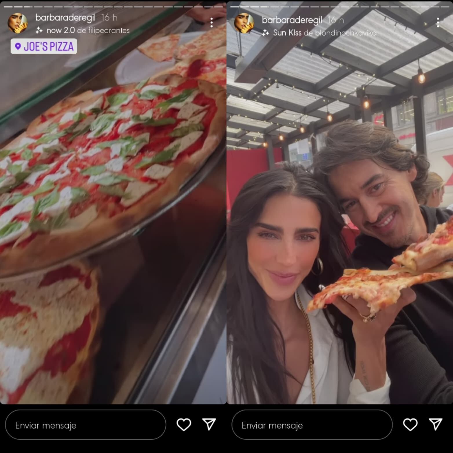 Bárbara de Regil come pizza con Fernando Schoenwald.