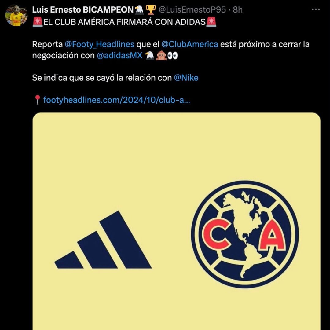 Club América volvería a vestir Adidas.