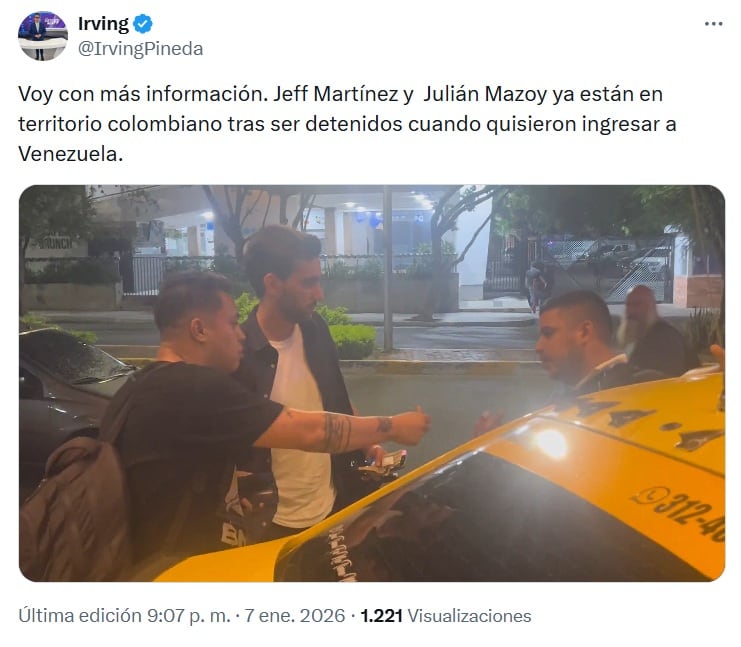 Julián Mazoy llega a Colombia tras ser liberado por Venezuela