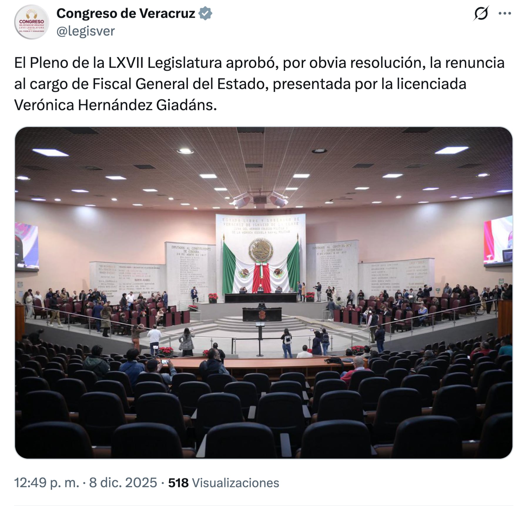 Renuncia Verónica Hernández Giadáns a la Fiscalía de Veracruz