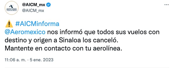 AICM confirma que Aeroméxico suspendió todos sus vuelos a Sinaloa
