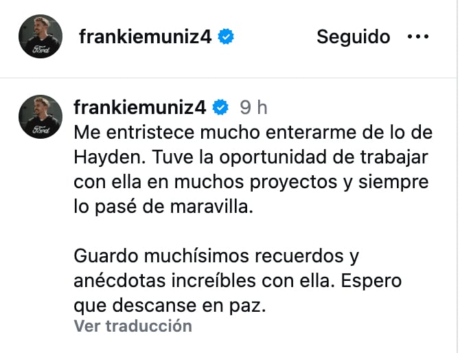 Frankie Muniz se despide de Hayden Panettiere con emotivo mensaje