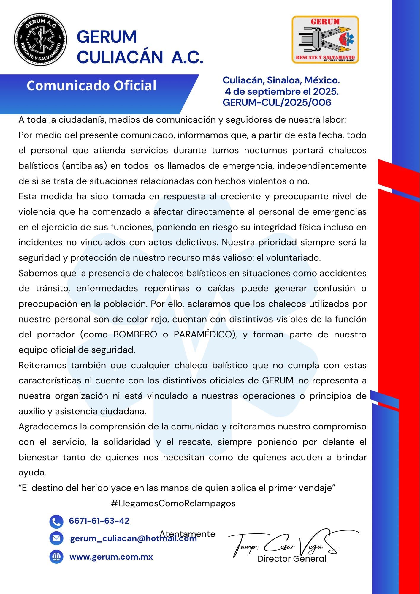 Culiacán: paramédicos nocturnos usarán chalecos antibalas