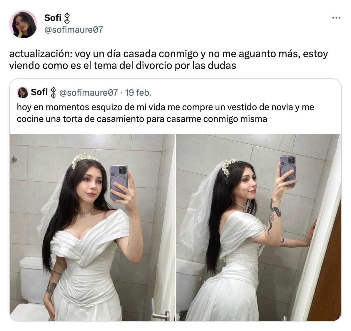 Sofi Maure se casó con ella misma y ya se quiere divorciar
