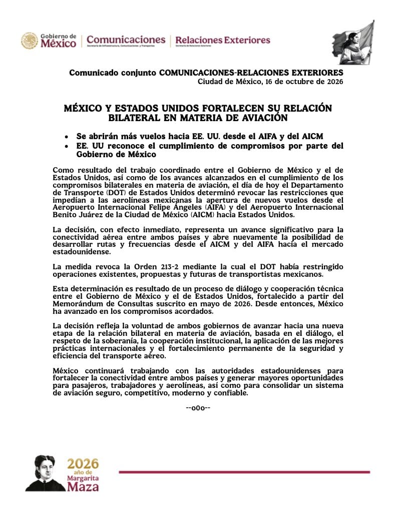 Estados unidos levanta restricciones de vuelo a aerolíneas mexicanas