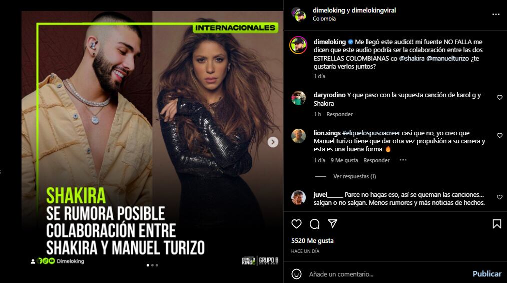 Los rumores apuntan a una nueva canción de Shakira en colaboración con Manuel Turizo.