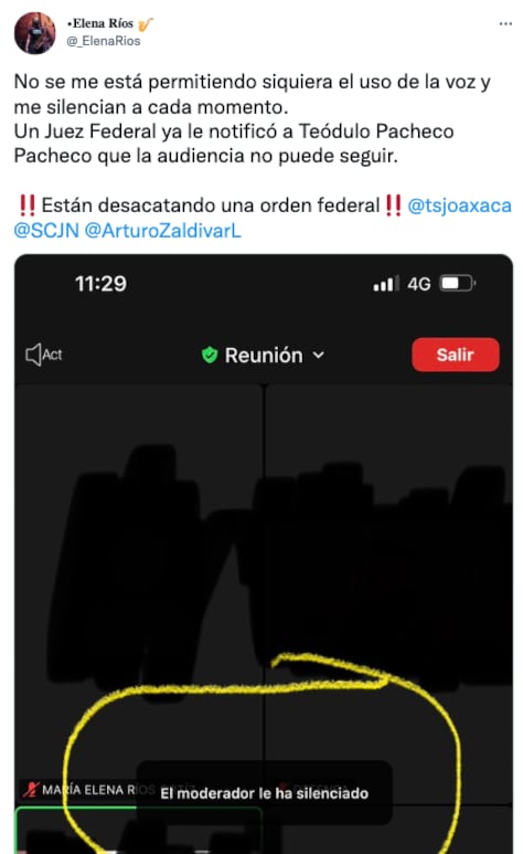 María Elena Ríos acusa que la silenciaron durante la audiencia de Juan Vera Carrizal