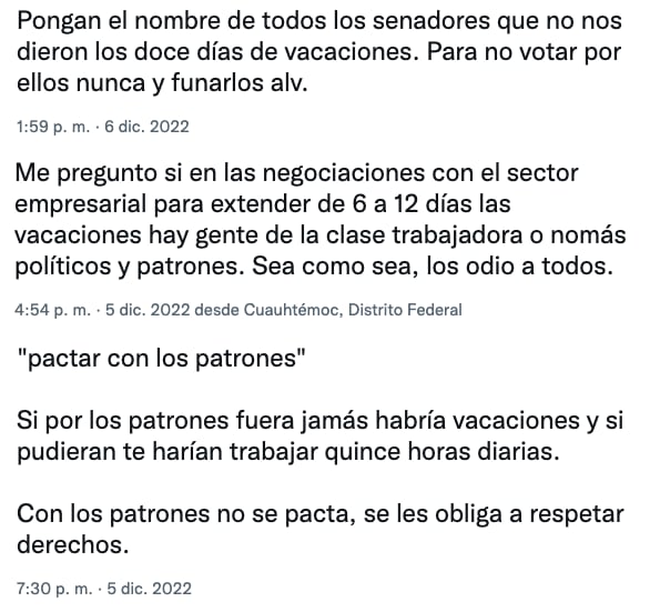 Tuits contra la nueva ley de vacaciones