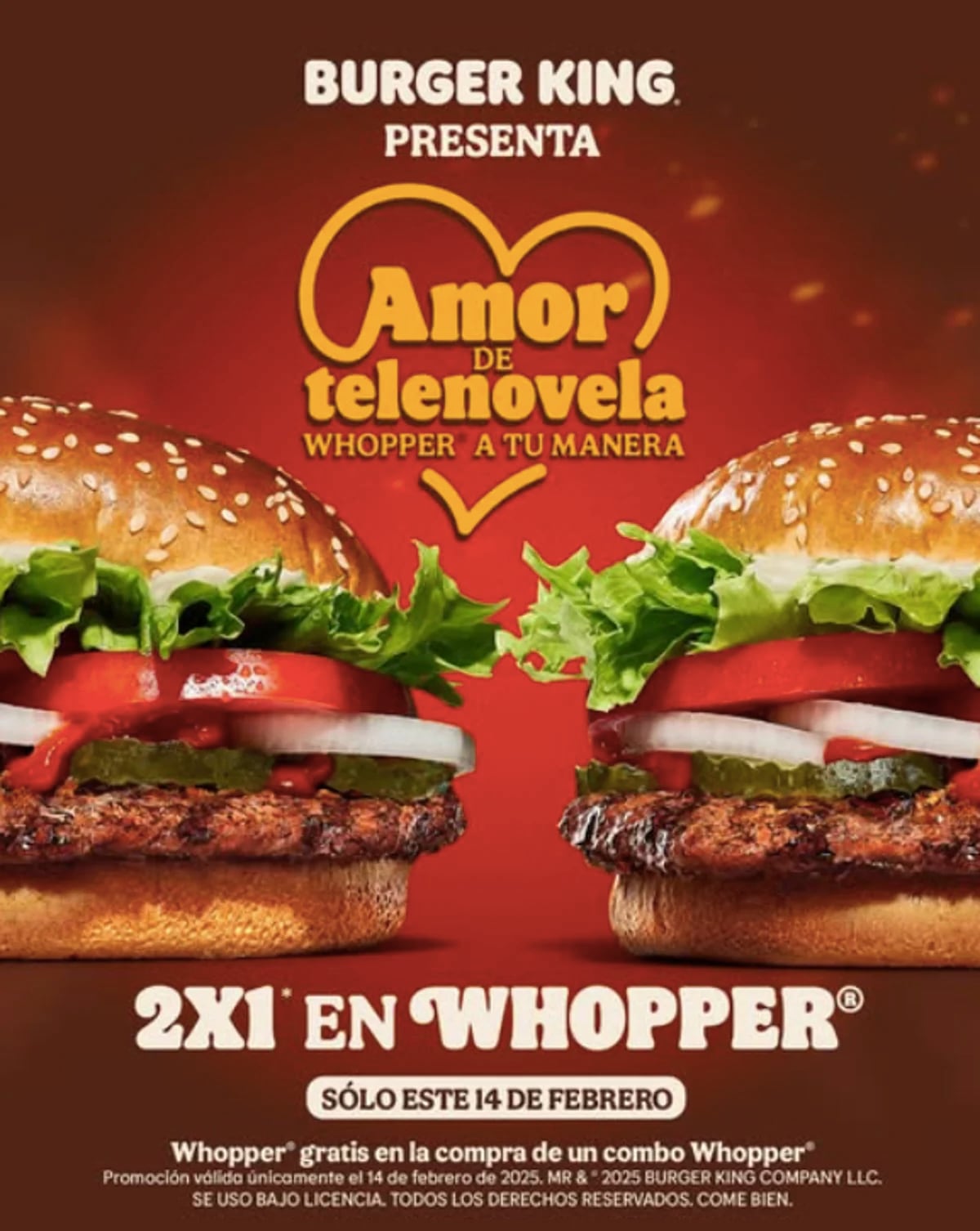 2x1 en Burger King con Amor de Telenovela para el 14 de febrero por Día de San Valentín