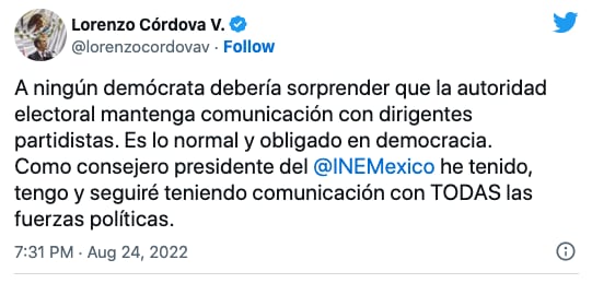 Lorenzo Córdova ya había minimizado filtraciones de Layda Sansores