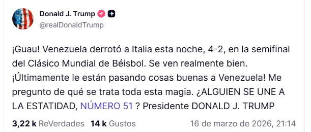 Publicación de Donald Trump en su red social
