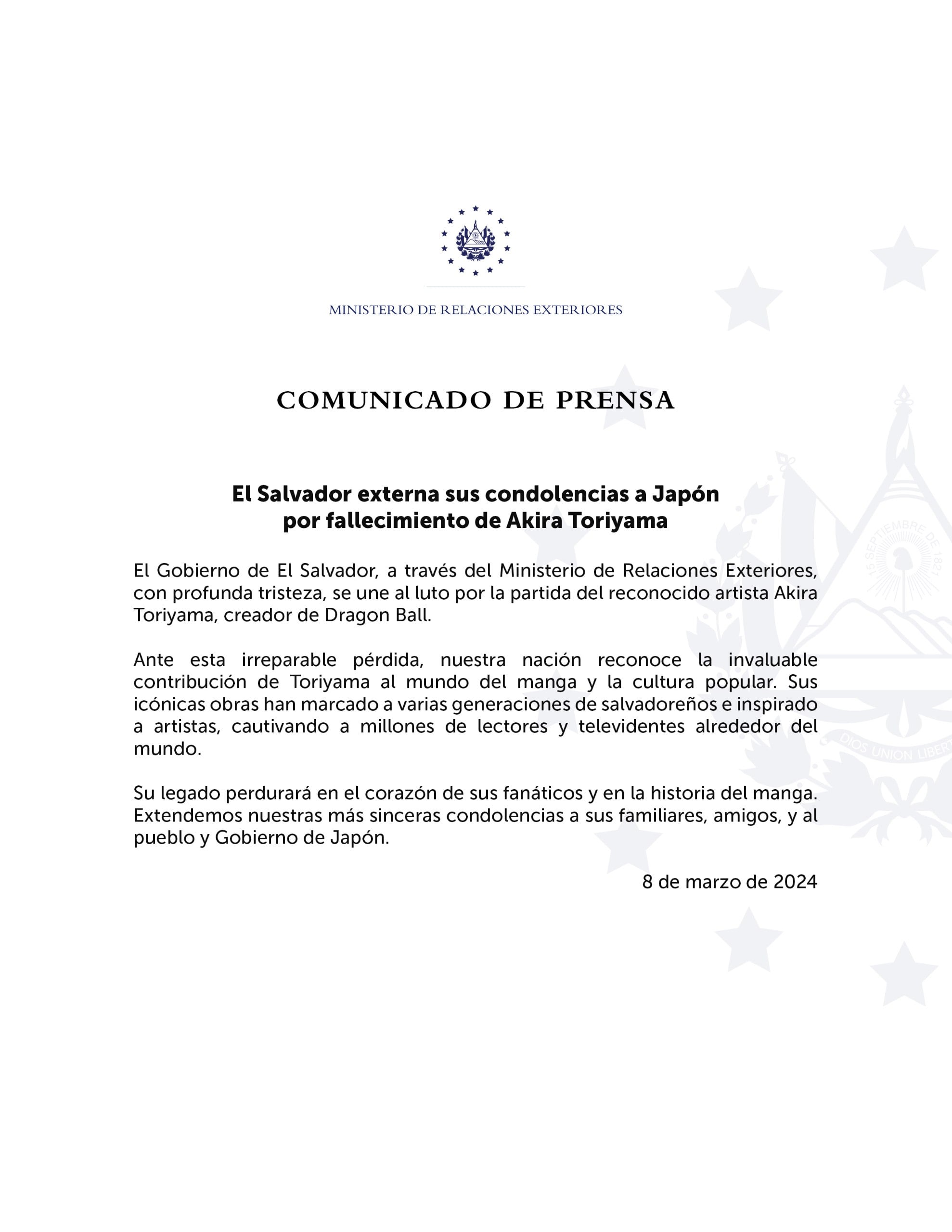 Cancillería de El Salvador: Gobierno manda condolencias a Nayib Bukele