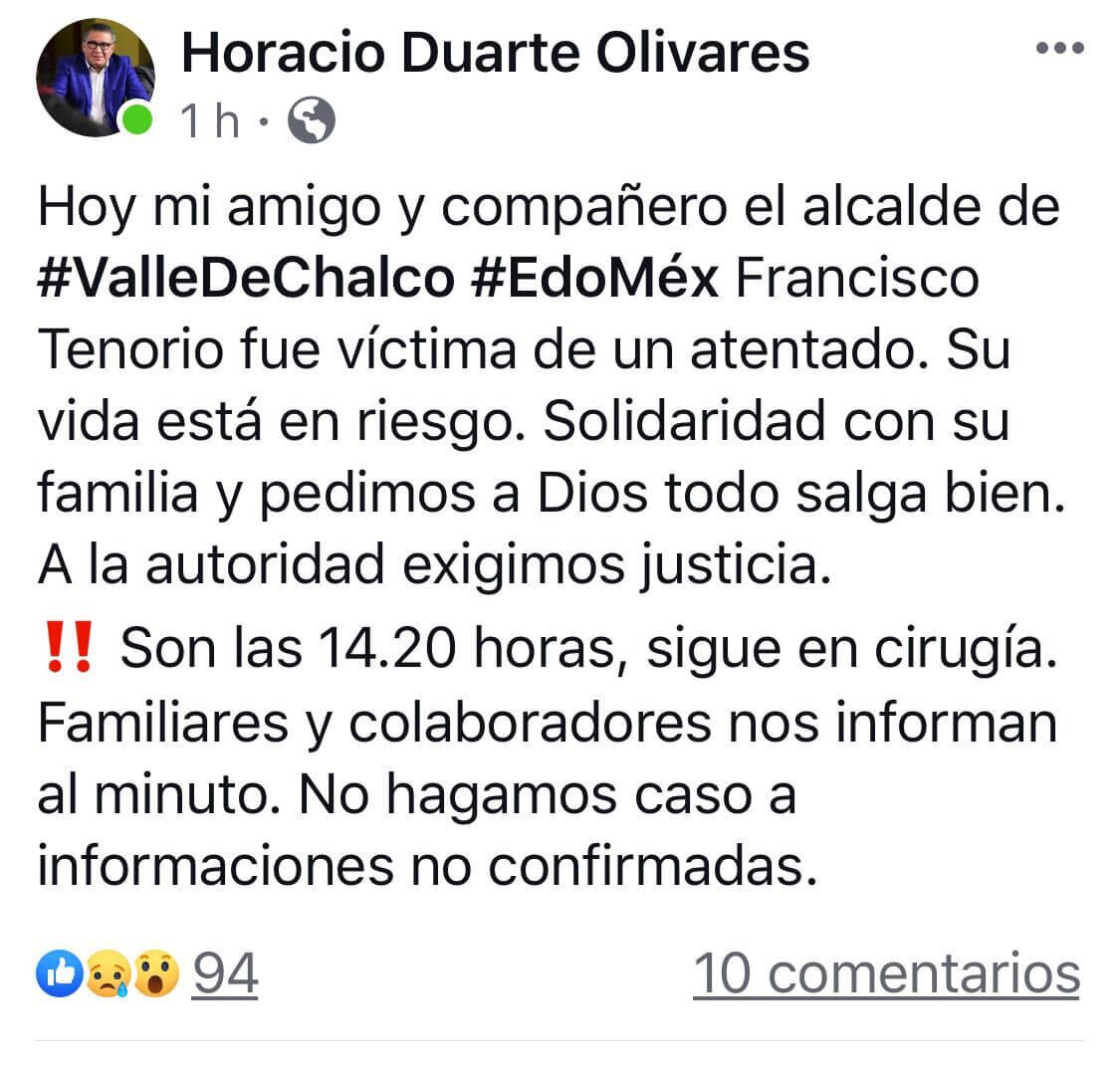 Horacio Duarte confirma que Francisco Tenorio continúa con vida