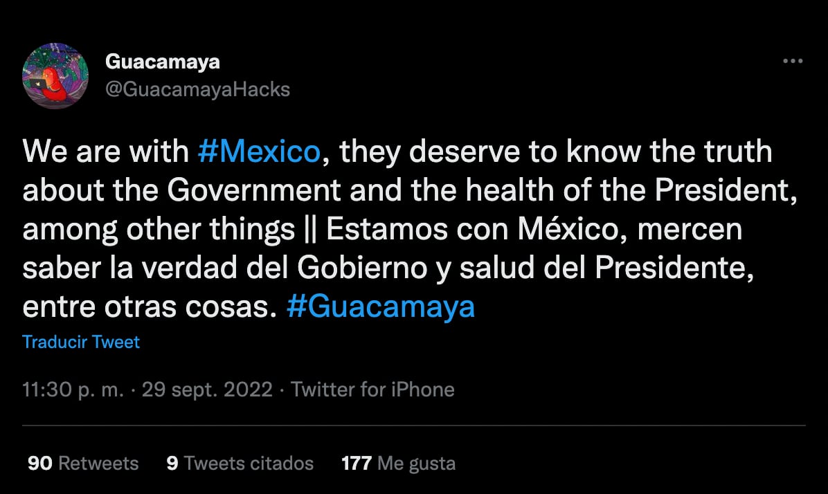 Guacamaya hacker abre cuenta de Twitter y advierte, AMLO va a caer