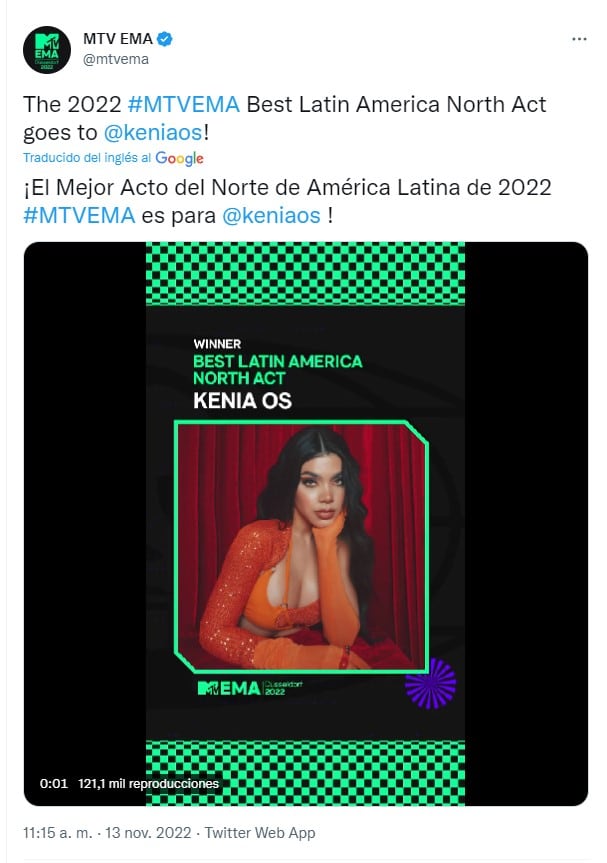 Kenia Os gana en los MTV EMA's 2022