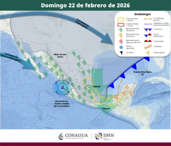 Frente frío 37 causará lluvias y frío intenso este fin de semana