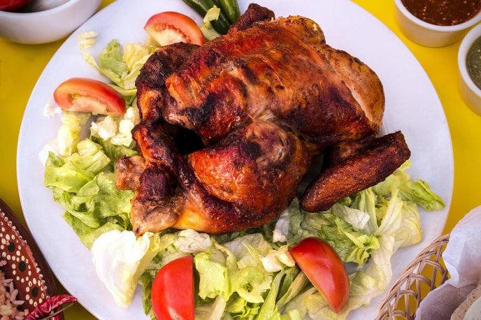 Pollo rostizado; cena para Año Nuevo