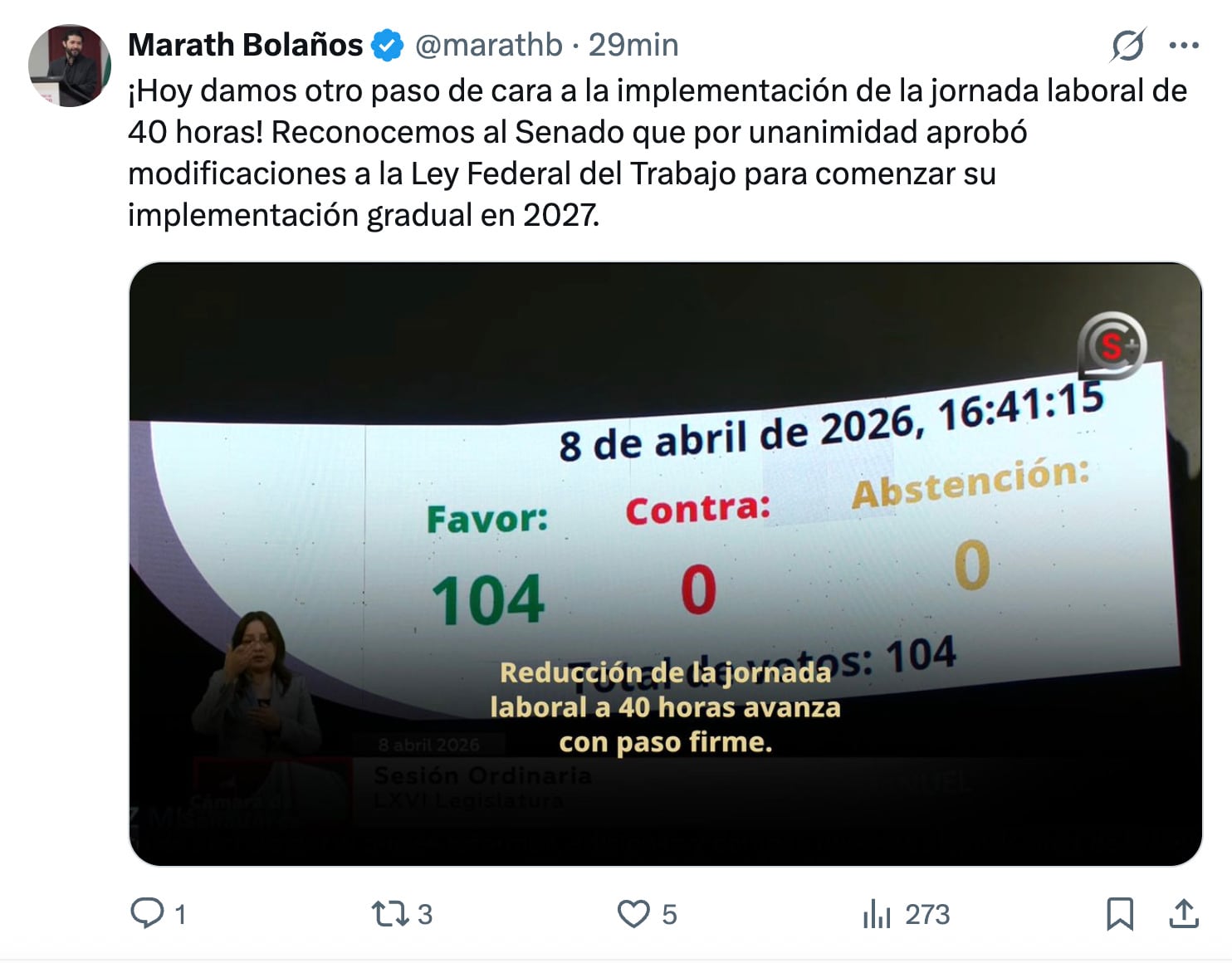 Senado aprueba jornada laboral de 40 horas con 6 días de trabajo