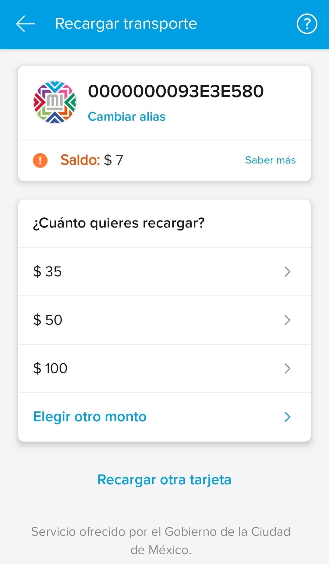 Visualización de Saldo de Tarjeta de Movilidad