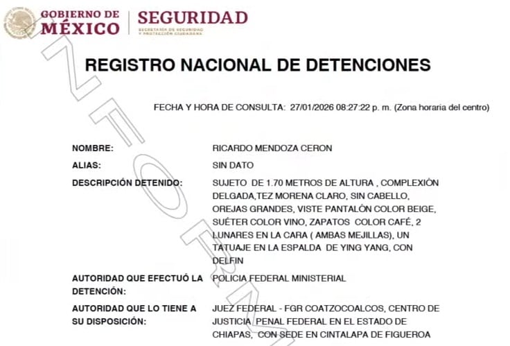 Ricardo Mendoza Cerón, segundo detenido por descarrilamiento del Tren Interoceánico
