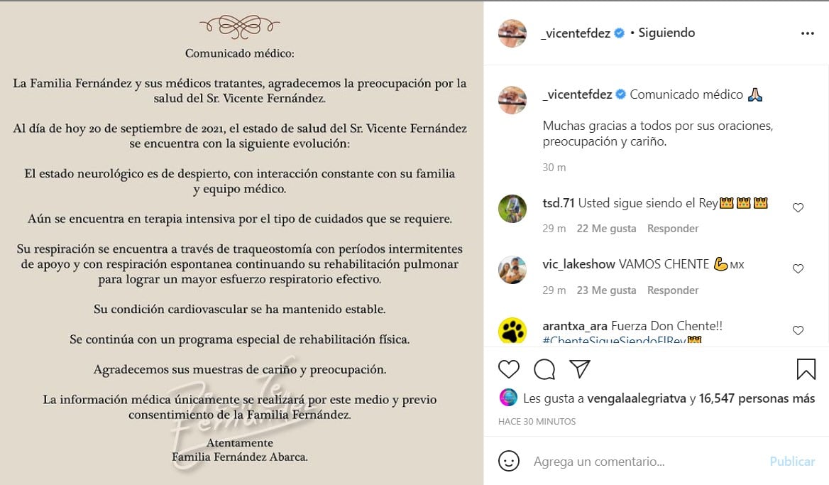 Vicente Fernández, nuevo parte médico