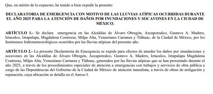 Declaratoria de emergencia en 9 alcaldías por socavones