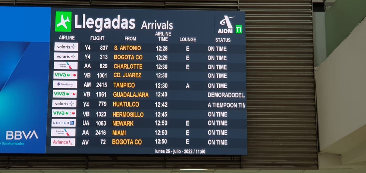 Información sobre las llegadas al AICM