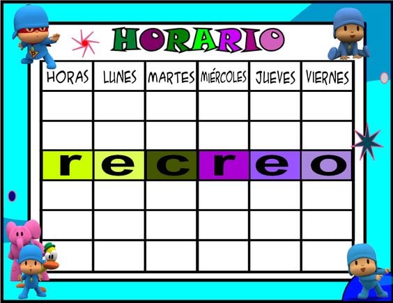 Horario escolar de Pocoyó para imprimir