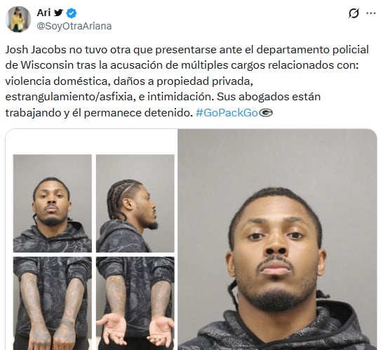 Josh Jacobs, de los Packers, queda libre mientras evalúan presentar cargos.