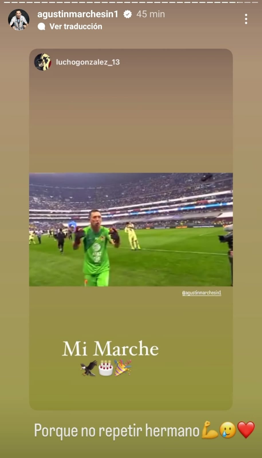 Guiño de Agustín Marchesín al América.