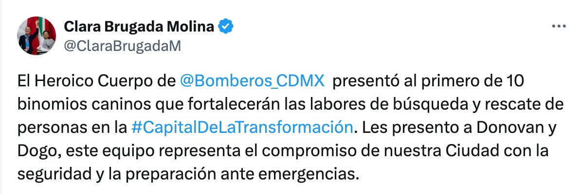 Clara Brugada presenta al primer binomio canino del Cuerpo de Bomberos de la CDMX