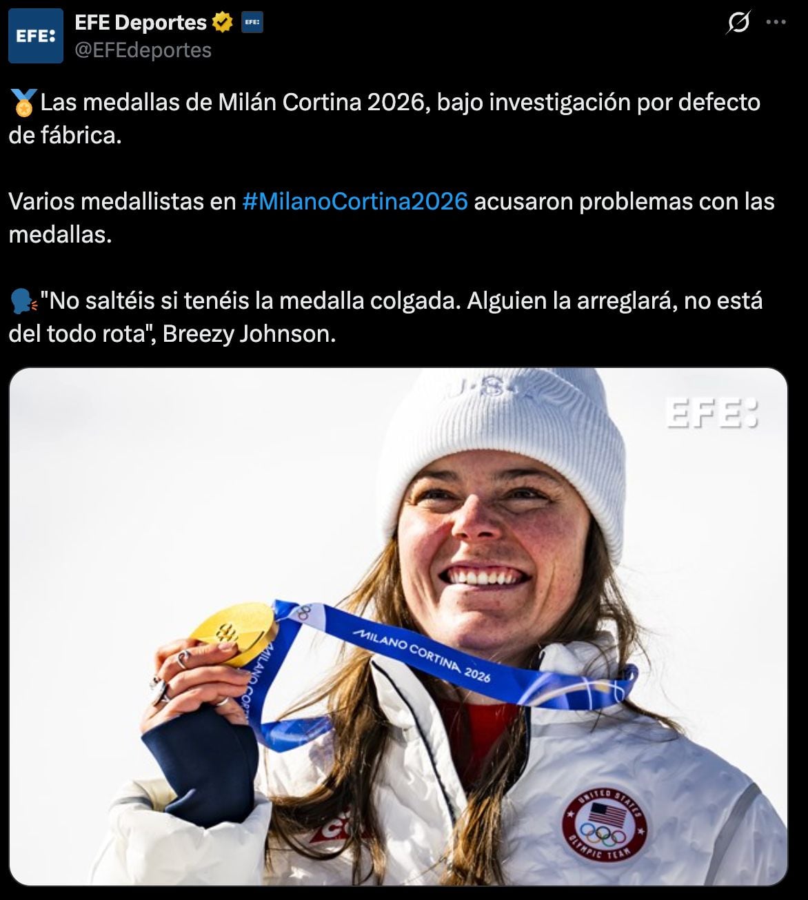 Atletas denuncian medallas rotas en los Juegos de Invierno Milán-Cortina 2026.