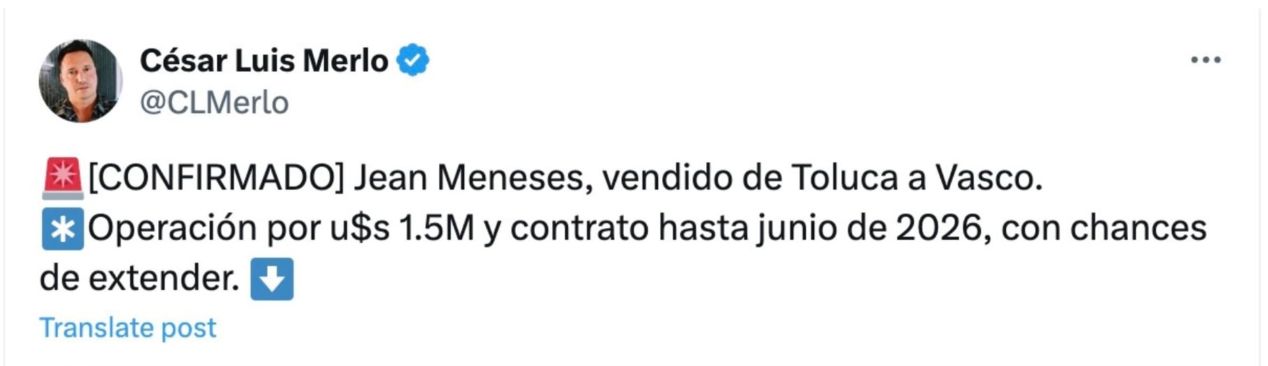 Negociación entre Toluca y Vasco de Gama por Meneses.