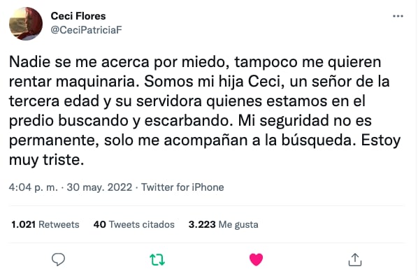 Cecilia Flores, madre buscadora de Sonora, acusa que no le rentan maquinaria y su seguridad no es permanente