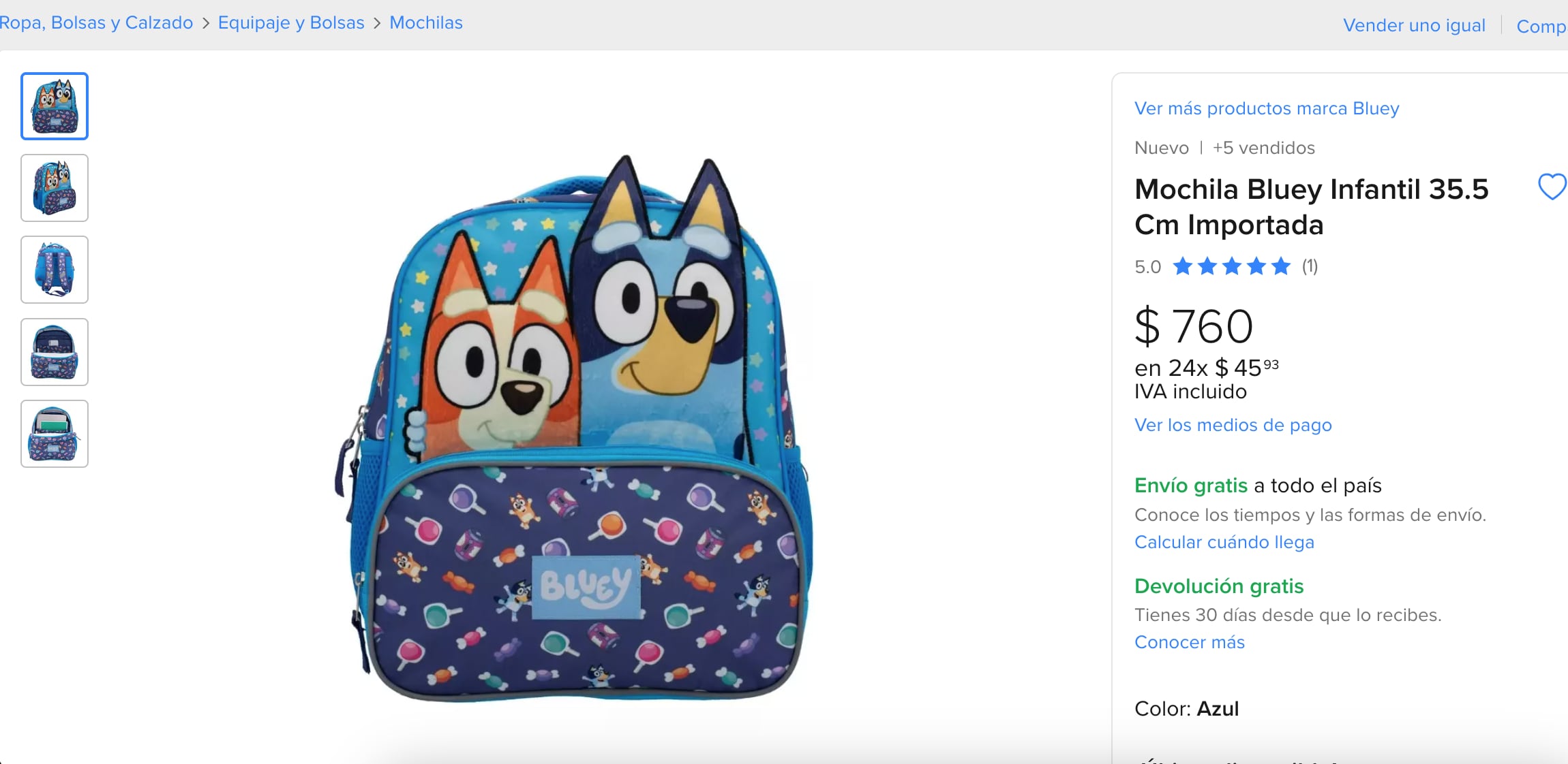 Los modelos de mochila de Bluey en Mercado Libre