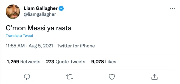 Tuit de Liam Gallagher