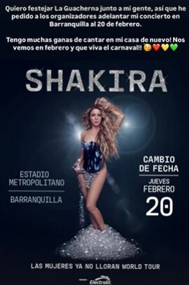 Shakira anuncia cambio de fecha en concierto de Latinoamérica