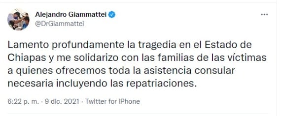 Presidente de Guatemala lamenta tragedia en Chiapas