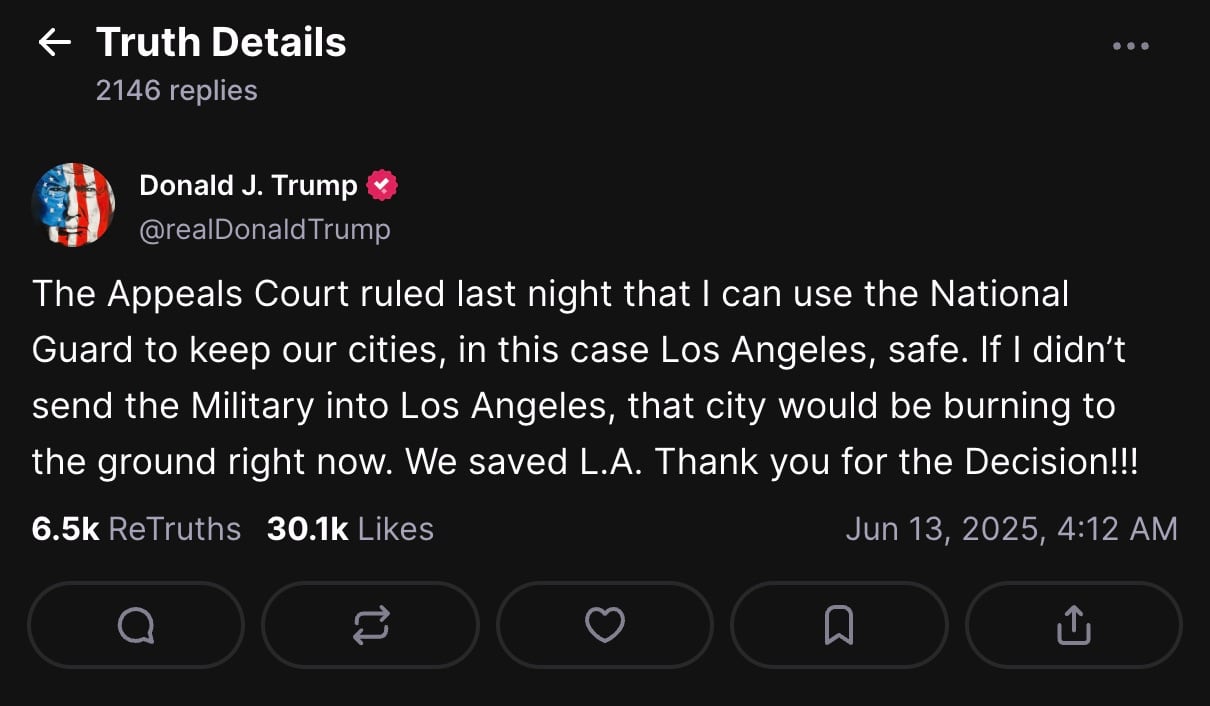 Donald Trump confirma uso de Guardia Nacional en protestas migrantes en Estados Unidos