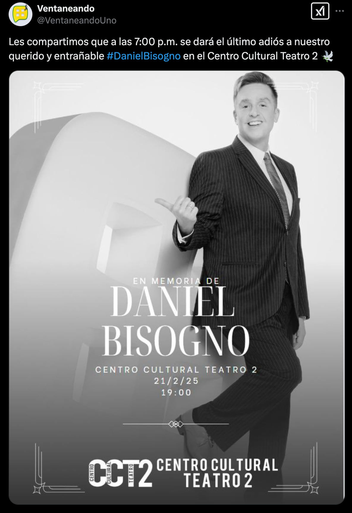 Daniel Bisogno recibirá un homenaje en el Centro Cultural Teatro 2