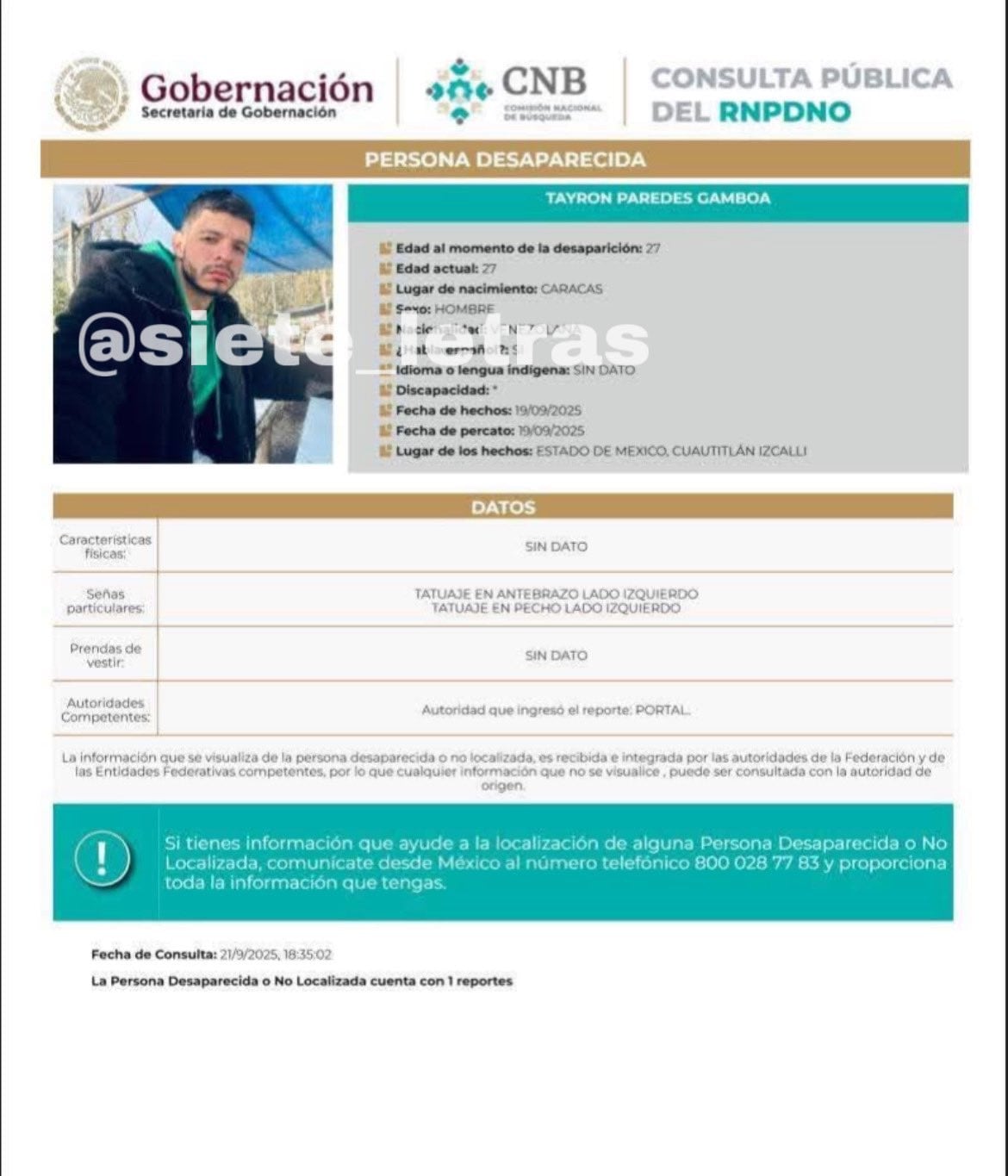 Tayron Paredes Gamboa, músico venezolano, desapareció en el Edomex