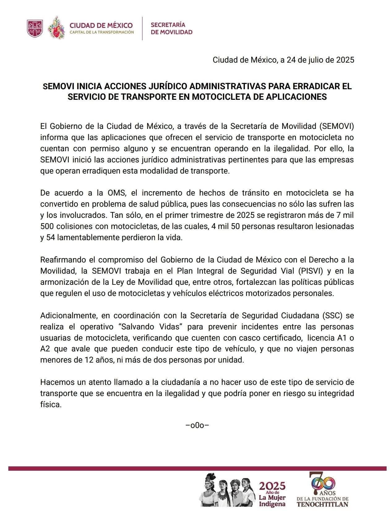 Semovi inició acciones vs DiDi Moto y Uber Moto tras muerte de usuaria; esto dice el Reglamento de la Ley de Movilidad de la CDMX