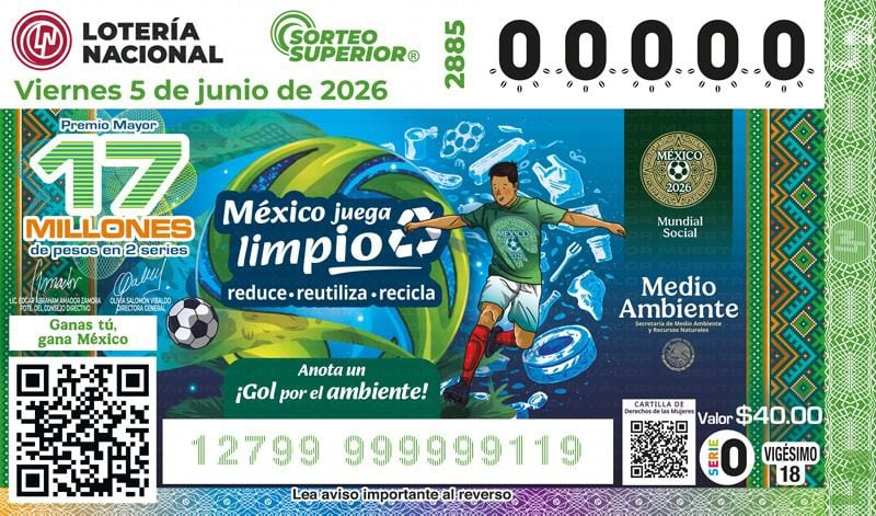 Lotería Nacional y Semarnat promueven reciclaje con billete conmemorativo 2026.